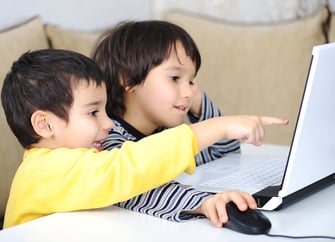 children at home on computer.  cyber safety